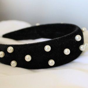 Handmade Velvet Headband With Faux Pearls